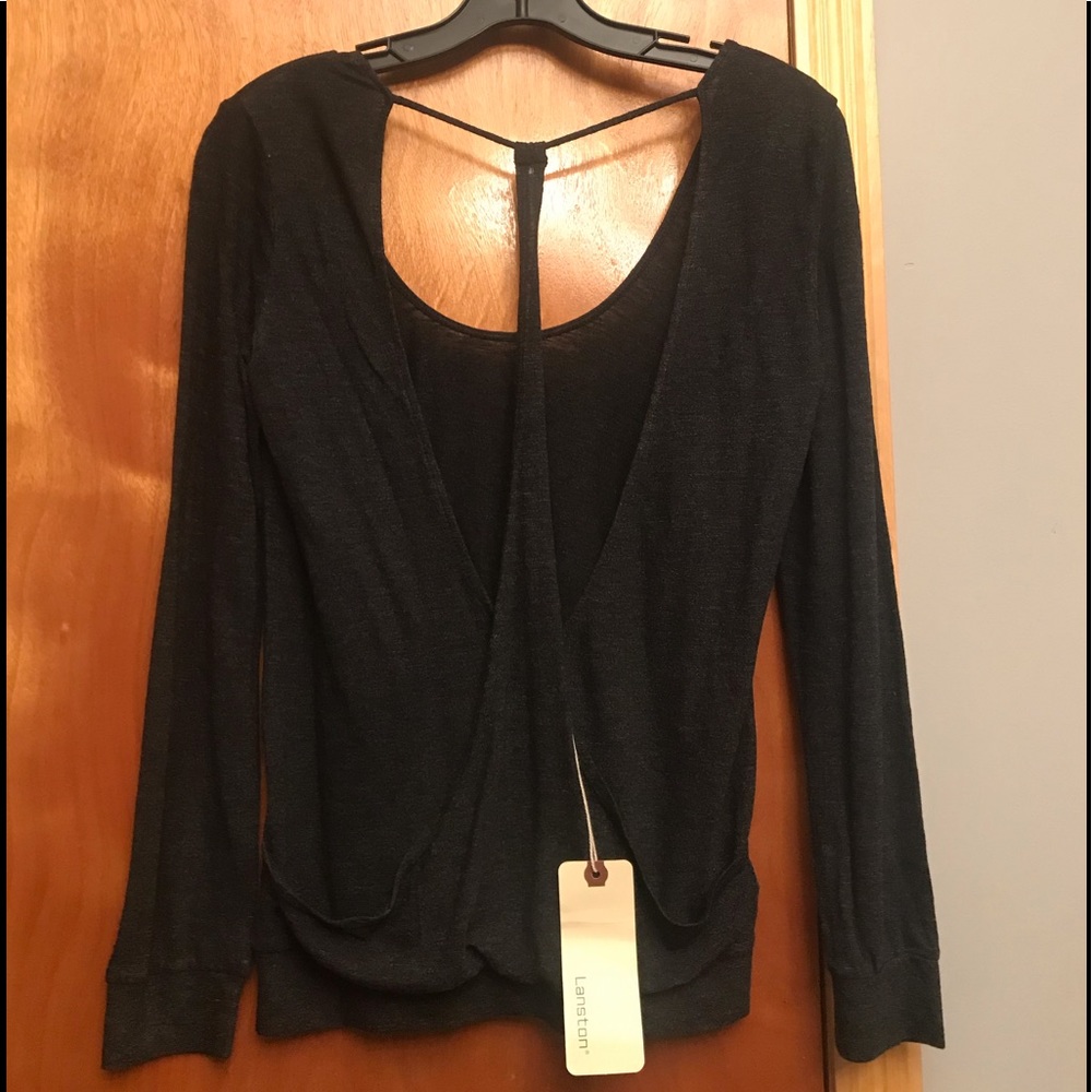 NWT Lanston Open back T blouse Gray Sz XS